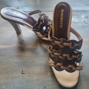 Borghetti Tan and Brown Heeled Sandals Sz. 7